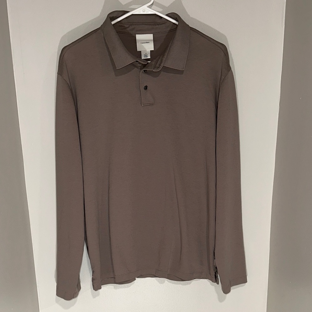 Calvin Klein Men's Taupe Long Sleeve Polo